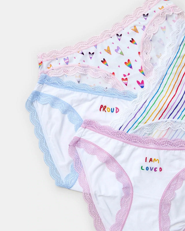 Victoria Secret PINK Panty Thong Light Blue Rainbow Stripe Pride Logo New